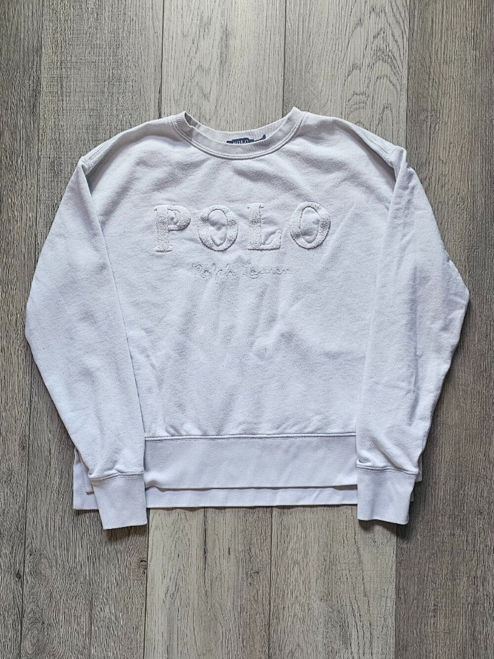 Polo Ralph Lauren Fleece Sweatshirt Women's Small Embossed Spellout Light Grey S